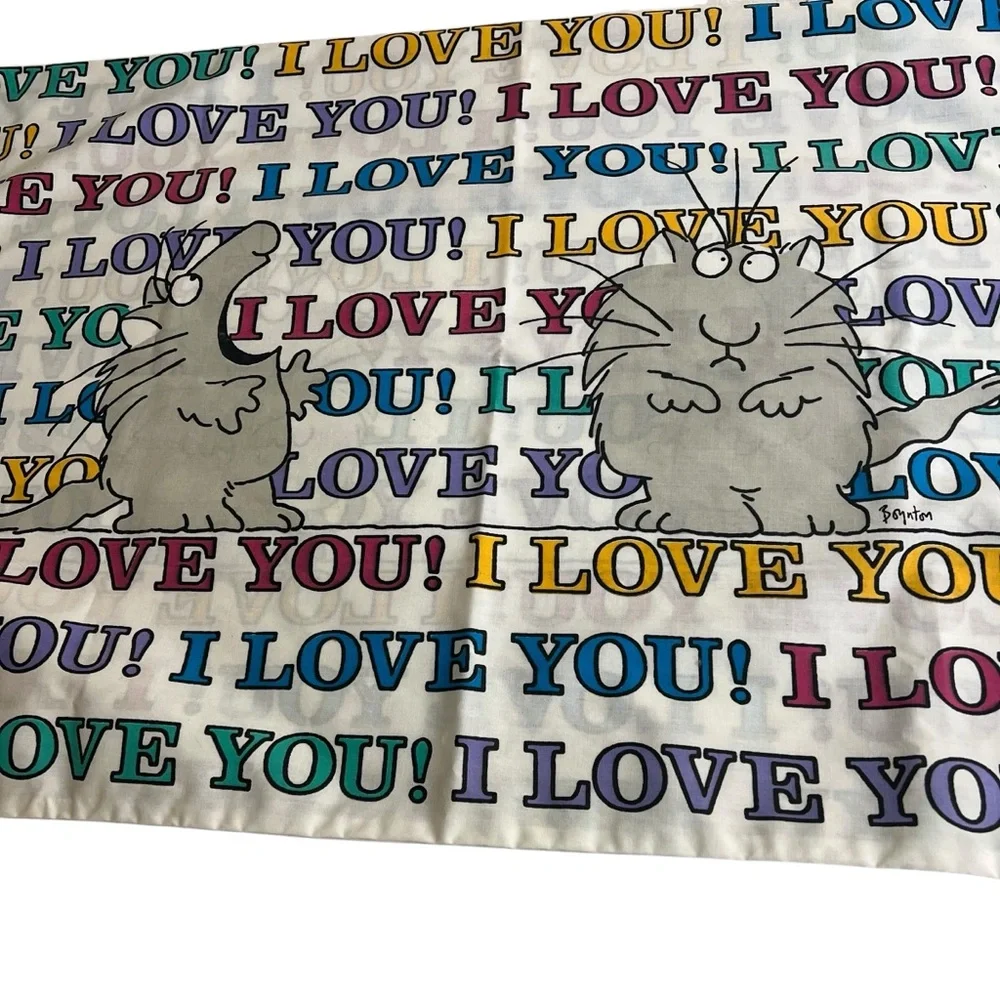 Sandra Boynton VTG Pillowcase I LOVE YOU! Grey Cats Martex 1989